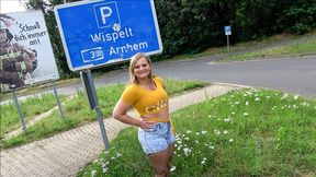 Lina Mila hot on the highway! Spontaneous sex on the parking lot!