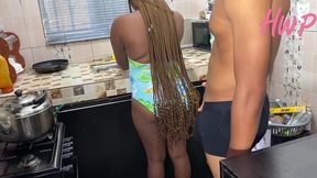 rich african man traveled to the village for new yam festival and his big cock house boy fucks the wife in the kitchen