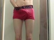 Desperate college twink pisses his pink Calvin Klein boxer briefs
