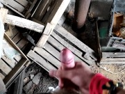 risky jerk off at the grandfather's barn