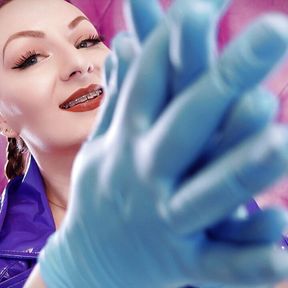 ASMR video hot sounding with Arya Grander - blue nitrile gloves fetish close up video