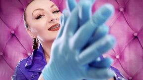 ASMR video hot sounding with Arya Grander - blue nitrile gloves fetish close up video