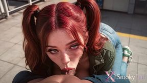 the bus driver fucked a sassy redhead slut for smoking at the bus stop! he showed that bitch how to behave in public with his huge black cock!! [ai]