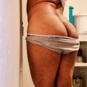 Delicious round hairy ass guy loves to show soft parts of his body