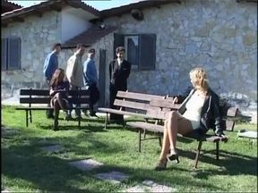 Double cock I sexy blonde in the garden