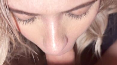 Diosaera swallows her first load of thick cum after blowjob
