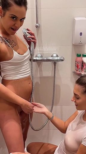 Wanna Join Shower with My Sexy Girlfriend - Hot Brunettes in Extreme Masturbation in POV