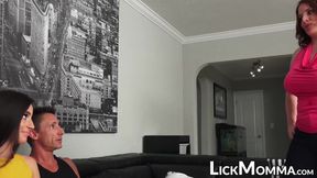 Big tits mom rides rock hard dick with naughty stepdaughter