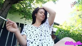 Smoking outside in pajamas