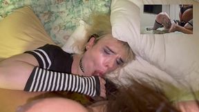 cute white femboy fucks with huge black cock trans girl bareback, she even cums inside his ass