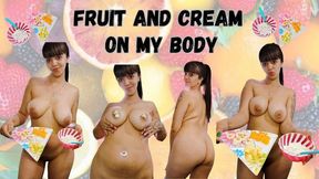 Masturbation with fruit and cream