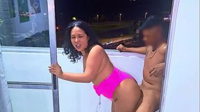 Latina slut fucked on a balcony overlooking the public street in Medellin, while they fuck the cars pass by on the road