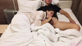 Slutty broad gets nasty booty BJ while watching porn &mdash;  then sucks cock&#x1F346;
