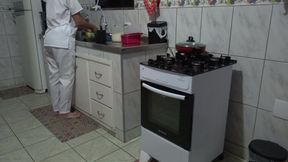 Maid had her ass used while washing dishes.