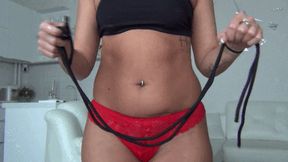 Bondage of myself with black rope a