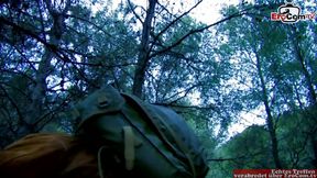 Short hair petite babe loves to fuck outside in the woods