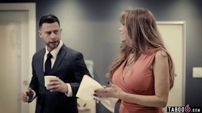 Granny secretary Darla Crane fucks her new young boss in his office