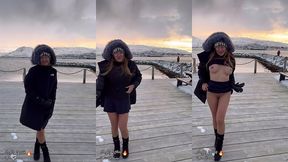 petite exhib en public sous ce froid norvegien