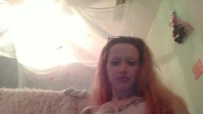 Tattooed Babe Strips and Plays with Pussy