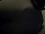 Giant silicone 4 " wide dildo buttplug hidden under yoga pants held in my g string