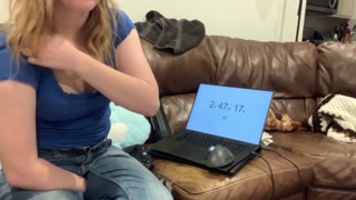 Cute Blonde Tries to Test her Bladder, Soaks Jeans