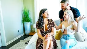 Stepmom and visiting niece get fucked freely around the house by eager stepson