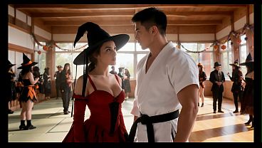 Sexy witch gets fucked by a big-dicked karate teacher (AI-generated video)
