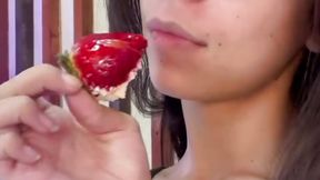 I want to eat this strawberry how your cock  #tounge #shy #18 #face #teen #cute