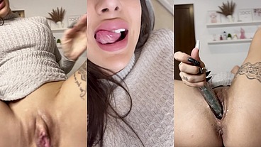 SEXY PUSSY MASTURBATION dressing just a JERSEY - SUPER CLOSE UP DILDO & Fingering - Susy Gala