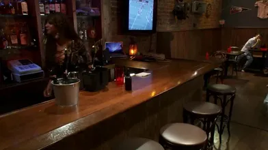 In A Sports Bar, Shemale Fucks Men