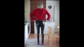 Sexy leather pants and red shirt