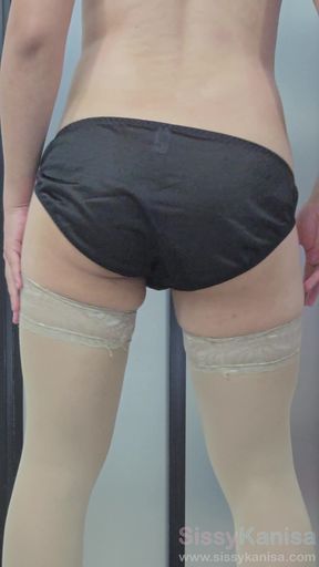 Sissy Kanisa's Fitting Room: Try on New Panties, Japanese Style Black Purple Lace
