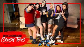 Five Mean Girls crush and destroy a bratty brother's plastic buses (720 EN-sub) Toy Car Crushing - Sneaker Crush - Giants Crush - Giantess
