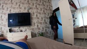 Hot MILF thorough throats cock in fur hooded puffer jacket