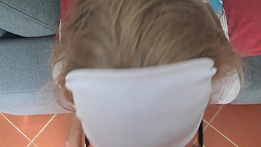 Blonde MILF POV blowjob and swallow with sunglasses