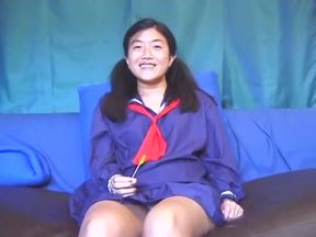 Asian petit on the cock in a college uniform