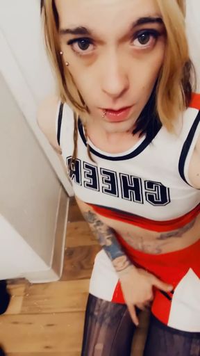 Adorable Cheerleader Sucks and Rubs her tiny cock