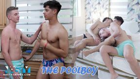 NastyTwinks - The Poolboy - Jack Waters and Zayne Bright watch as their poolboy Jordan Haze Cleans, They Flirt and Fuck Raw