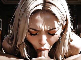 marvelous golden-haired woman sucks very hard knobs and looks at u with her large blue eyes - AI generated content