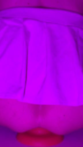 Sissy Girl In Short Skirt Bounces On a Huge 12-centimeter Thick Anal Plug   Clip 1