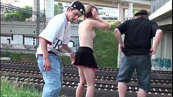 Cute teen Alexis Crystal AKA Anouk PUBLIC gangbang by a railways