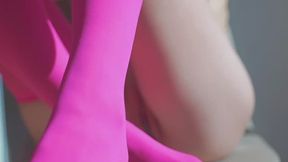 Pink stocking buttplug pleasure