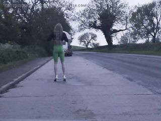 slender and lengthy transsexual walking outdoor