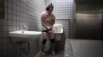 Japanese Crossdresser Masturbates in Public Restroom