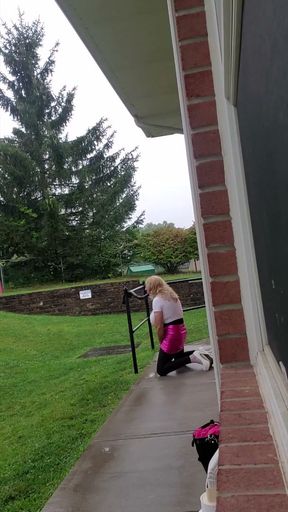 DeeDeeSlut69 in a Hot Pink Skirt and White Top out for Training with her toy.   Clip 1