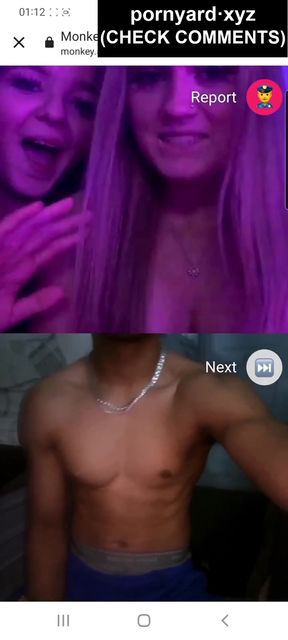 Amateur teen reacts to webcam footage with her athletic partner