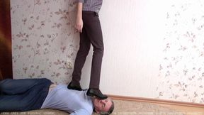 Serious girl in black shoes steps on sissy boy (0777, 720p)