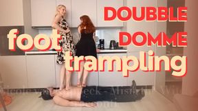 Double Domme trampling - Nicole van Kuppeck and Misia the Witch punish the domestic slave with their bare feet
