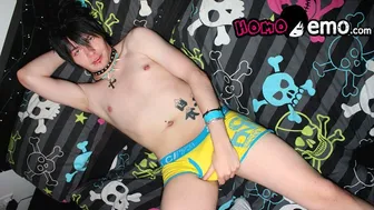 Sexy Emo Twink Alex Phoenix Pumps Uncut Cock for Explosive Cumshot