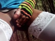 Black Tranny in the Forest flashing her shemale cock outdoors
